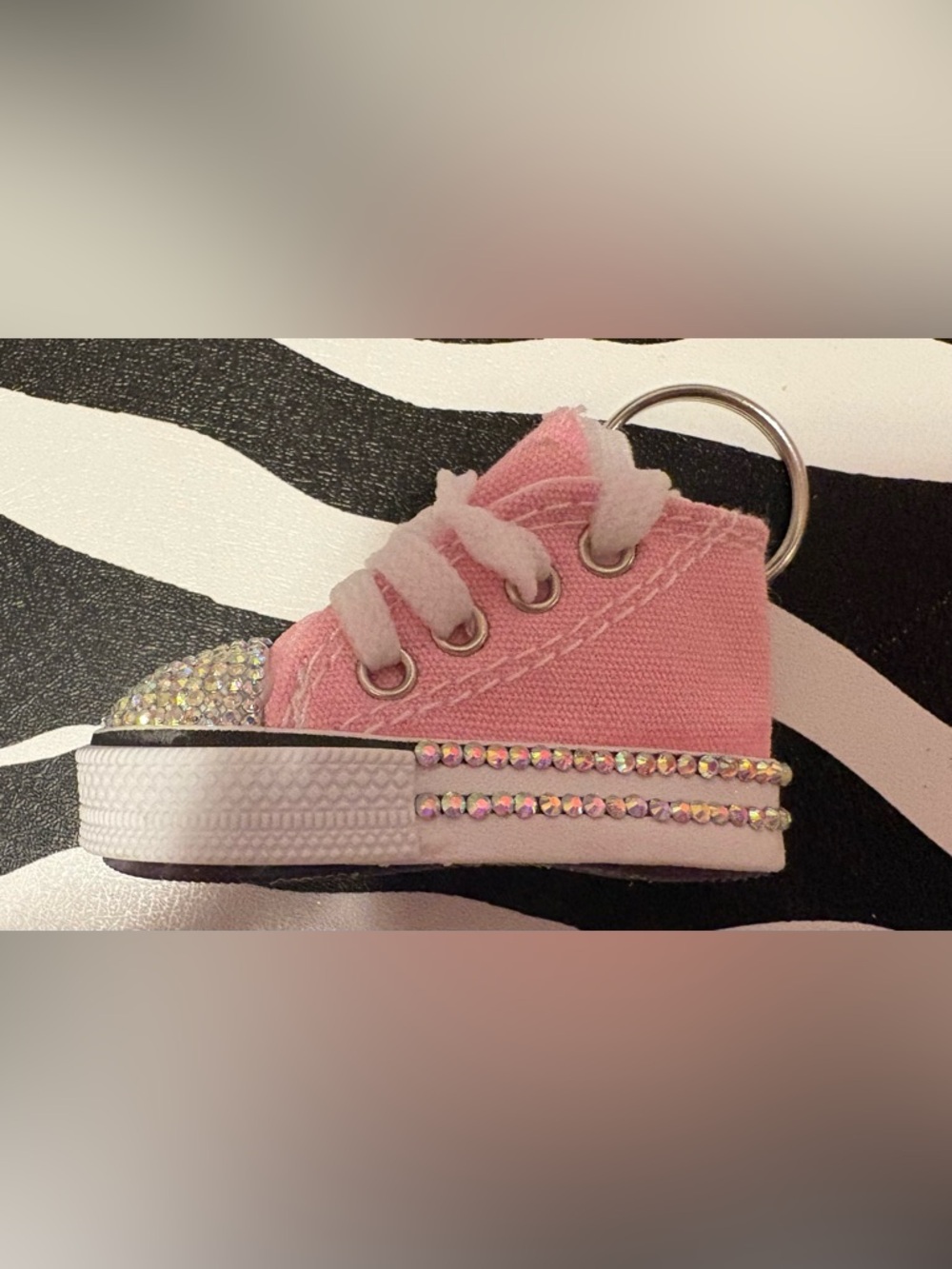 Pink Rhinestone Canvas Sneaker Keychain